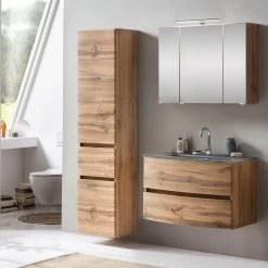 Badkamercombinatie Kornel 5 3-delig Met Grijze Wastafel - Eik