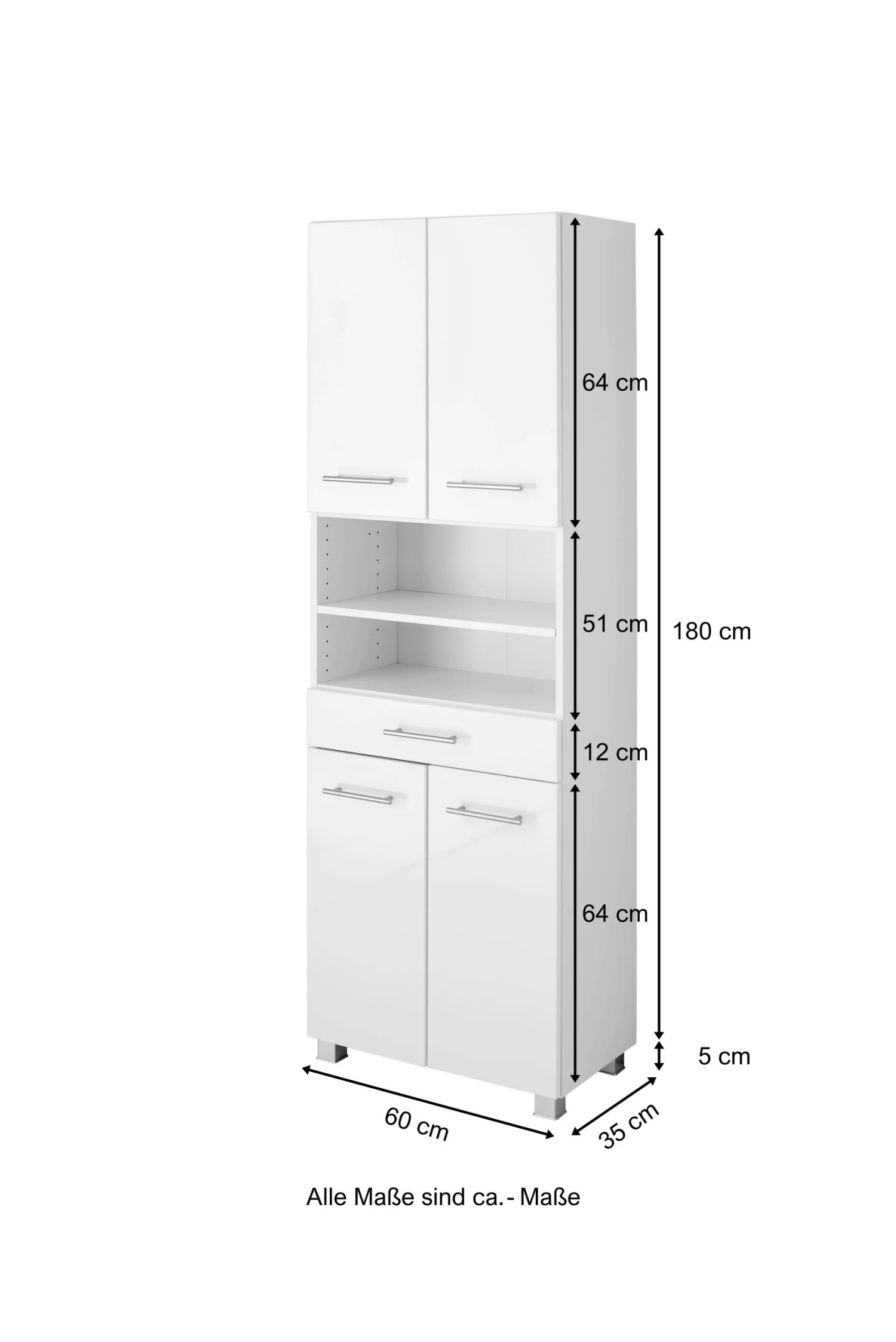 Kolomkast Pollet 60cm 4 Deuren En 1 Lade - Wit 12 Kolomkast Pollet 60cm 4 Deuren En 1 Lade - Wit - Afbeelding 10