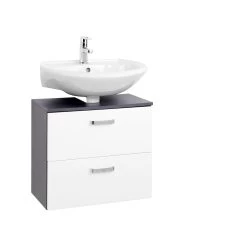 Wastafelonderkast Bobbi 60cm 1 Deur En 1 Softclose Lade - Grafiet/hoogglans Wit -Songmics Winkel 088.1.2134 1a 0814