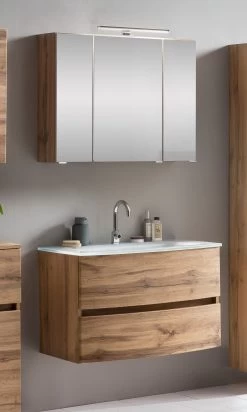 Badkamercombinatie Kornel 1 2-delig Met Witte Wastafel - Eik