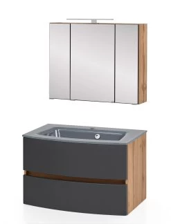 Badkamercombinatie Kornel 2 2-delig Met Grijze Wastafel - Eik/matgrijs -Songmics Winkel 1010.3182 1 1892