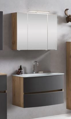 Badkamercombinatie Kornel 1 2-delig Met Witte Wastafel - Eik/matgrijs