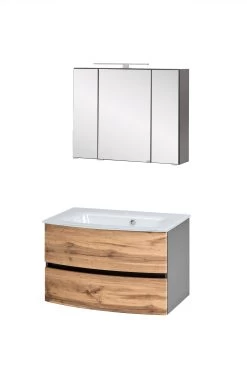 Badkamercombinatie Kornel 1 2-delig Met Witte Wastafel - Grafietgrijs/eik -Songmics Winkel 1010.3183 1 1c42