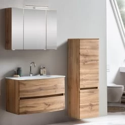 Badkamercombinatie Kornel 3 3-delig Met Witte Wastafel - Eik