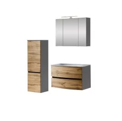 Badkamercombinatie Kornel 3 3-delig Met Witte Wastafel - Grafietgrijs/eik -Songmics Winkel 1011.3183 1 3b56