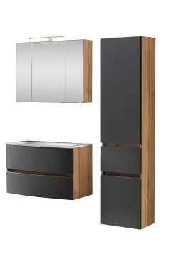 Badkamercombinatie Kornel 5 3-delig Met Witte Wastafel - Eik/matgrijs -Songmics Winkel 1012.3182 1 c734