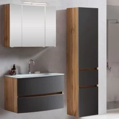 Badkamercombinatie Kornel 5 3-delig Met Witte Wastafel - Eik/matgrijs