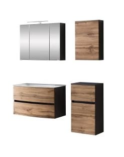 Badkamercombinatie Kornel 7 4-delig Met Witte Wastafel - Grafietgrijs/eik -Songmics Winkel 1013.3183 1 1cb9