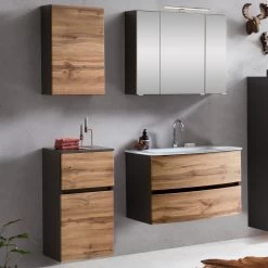 Badkamercombinatie Kornel 7 4-delig Met Witte Wastafel - Grafietgrijs/eik