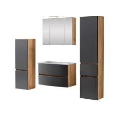 Badkamercombinatie Kornel 9 4-delig Met Witte Wastafel - Eik/matgrijs -Songmics Winkel 1014.3182 1 02d2