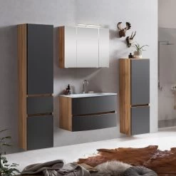 Badkamercombinatie Kornel 9 4-delig Met Witte Wastafel - Eik/matgrijs