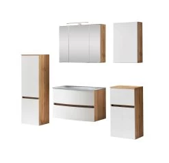 Badkamercombinatie Kornel 11 5-delig Met Witte Wastafel - Eik/matwit -Songmics Winkel 1015.3181 1 108d