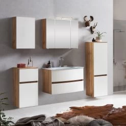 Badkamercombinatie Kornel 11 5-delig Met Witte Wastafel - Eik/matwit