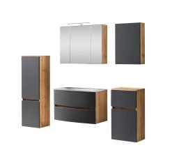 Badkamercombinatie Kornel 11 5-delig Met Witte Wastafel - Eik/matgrijs -Songmics Winkel 1015.3182 1 19a3