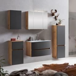 Badkamercombinatie Kornel 11 5-delig Met Witte Wastafel - Eik/matgrijs