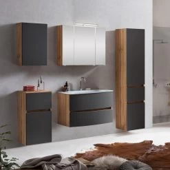 Badkamercombinatie Kornel 13 5-delig Met Witte Wastafel - Eik/matgrijs