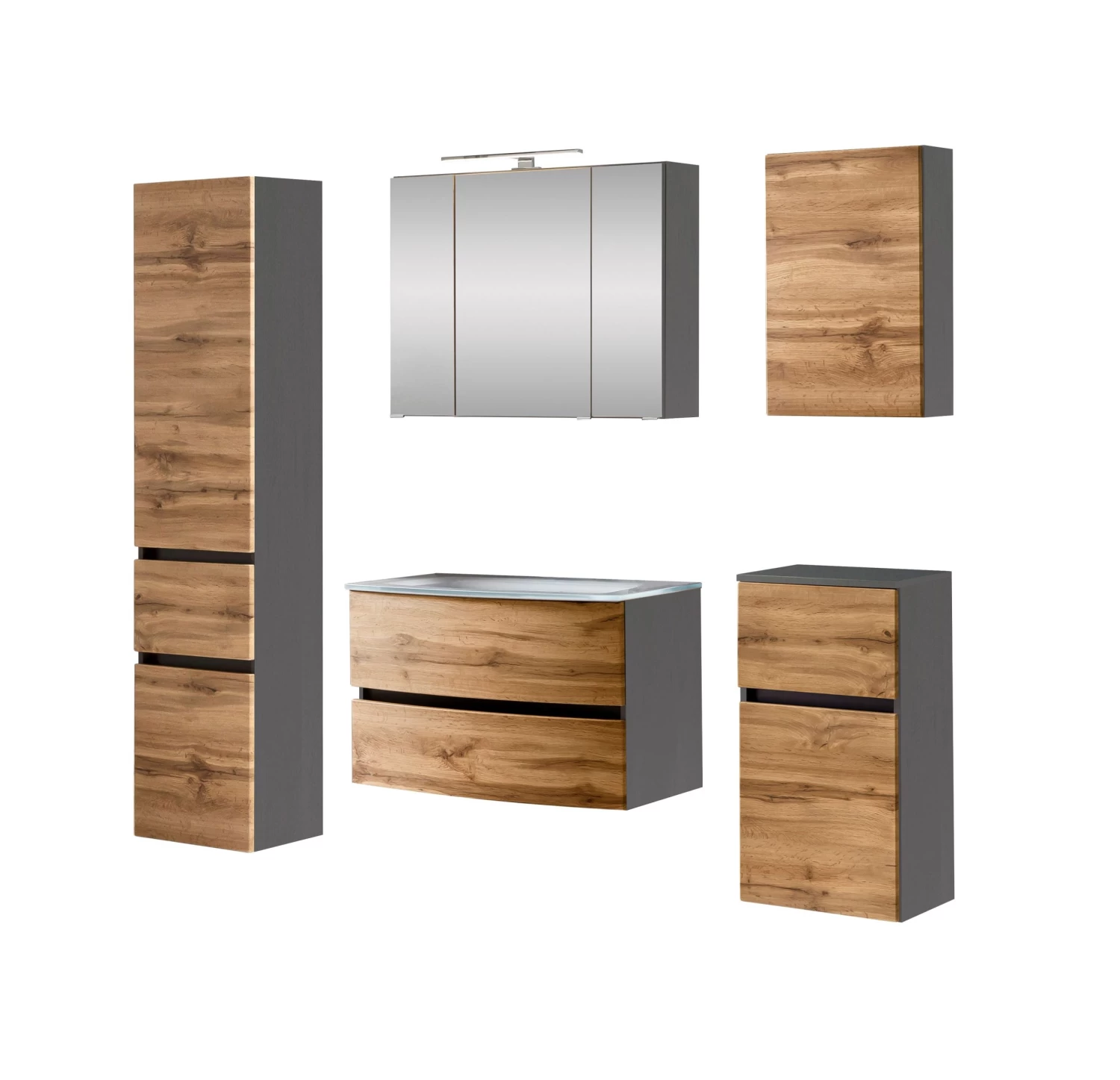Badkamercombinatie Kornel 13 5-delig Met Witte Wastafel - Grafietgrijs/eik 17 Badkamercombinatie Kornel 13 5-delig Met Witte Wastafel - Grafietgrijs/eik - Afbeelding 15