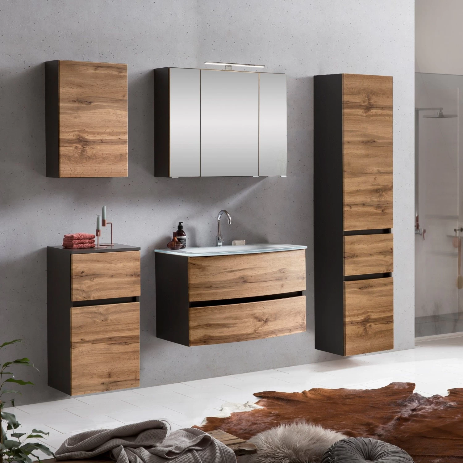 Badkamercombinatie Kornel 13 5-delig Met Witte Wastafel - Grafietgrijs/eik 3 Badkamercombinatie Kornel 13 5-delig Met Witte Wastafel - Grafietgrijs/eik