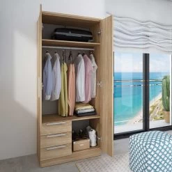 Kledingkast Ramos 80cm Met 2 Deuren & 3 Laden - Eik -Songmics Winkel 1017ROBLE 000a 6faf