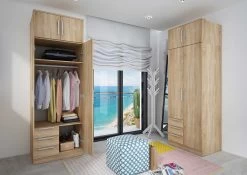 Kledingkast Ramos 80cm Met 2 Deuren & 3 Laden - Eik -Songmics Winkel 1017ROBLE 1007ROBLE 002 6926