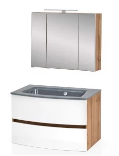 Badkamercombinatie Kornel 2 2-delig Met Grijze Wastafel - Eik/matwit -Songmics Winkel 1020.3181 1 fd20