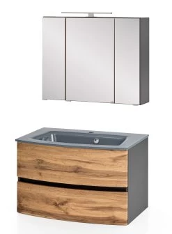 Badkamercombinatie Kornel 2 2-delig Met Grijze Wastafel - Grafietgrijs/eik -Songmics Winkel 1020.3183 1 4a81