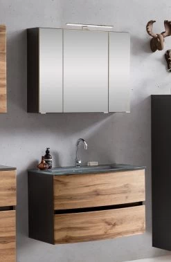 Badkamercombinatie Kornel 2 2-delig Met Grijze Wastafel - Grafietgrijs/eik