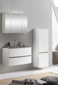 Badkamercombinatie Kornel 4 3-delig Met Grijze Wastafel - Wit