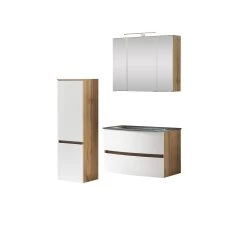 Badkamercombinatie Kornel 4 3-delig Met Grijze Wastafel - Eik/matwit -Songmics Winkel 1021.3181 1 98c7