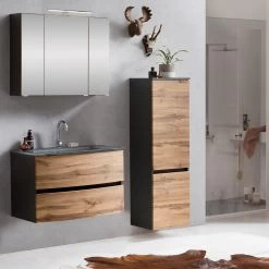 Badkamercombinatie Kornel 4 3-delig Met Grijze Wastafel - Grafietgrijs/eik