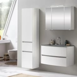 Badkamercombinatie Kornel 5 3-delig Met Grijze Wastafel - Wit