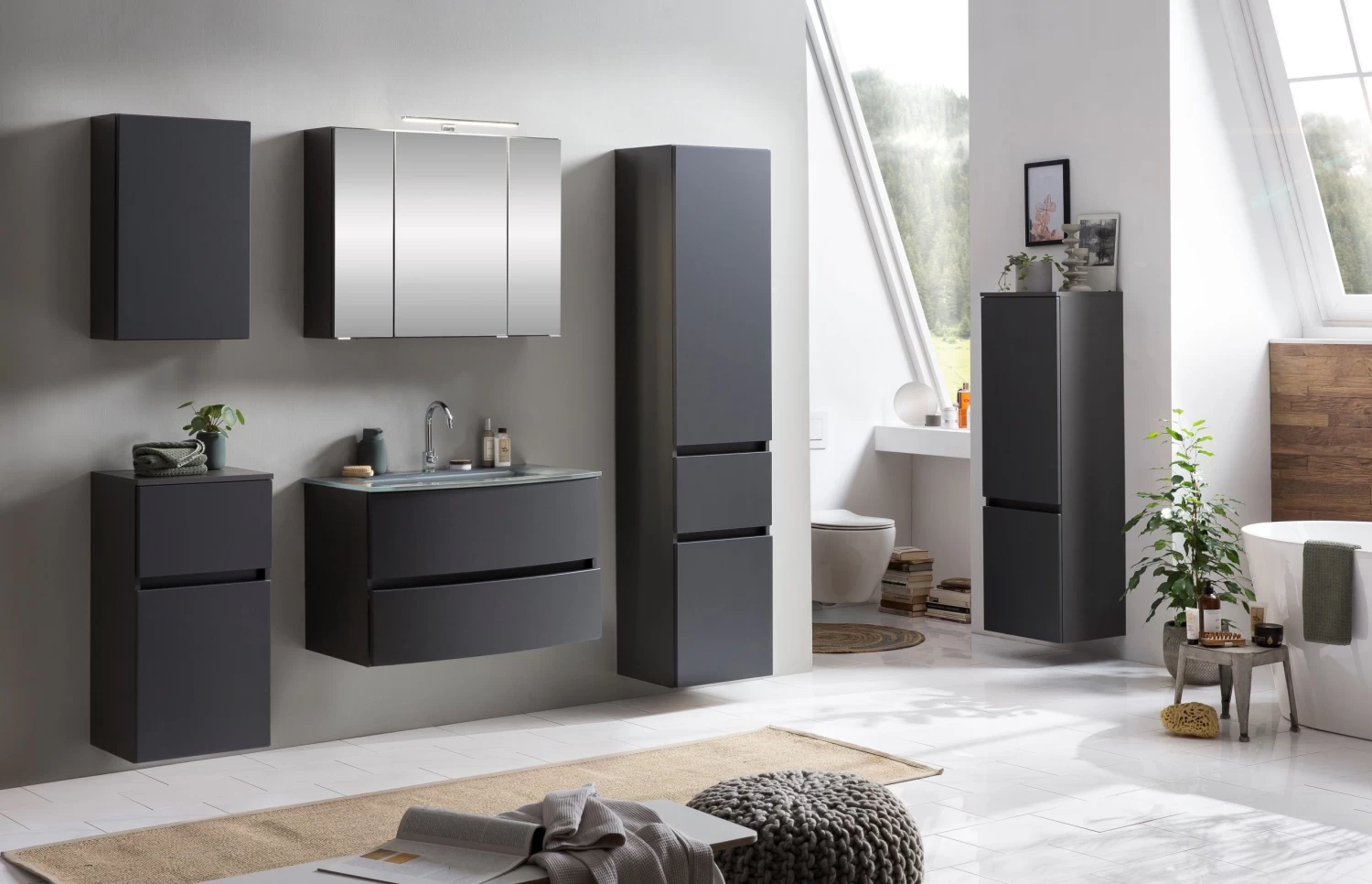 Badkamercombinatie Kornel 12 5-delig Met Grijze Wastafel - Grafietgrijs 5 Badkamercombinatie Kornel 12 5-delig Met Grijze Wastafel - Grafietgrijs - Afbeelding 3