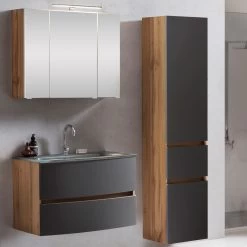 Badkamercombinatie Kornel 5 3-delig Met Grijze Wastafel - Eik/matgrijs