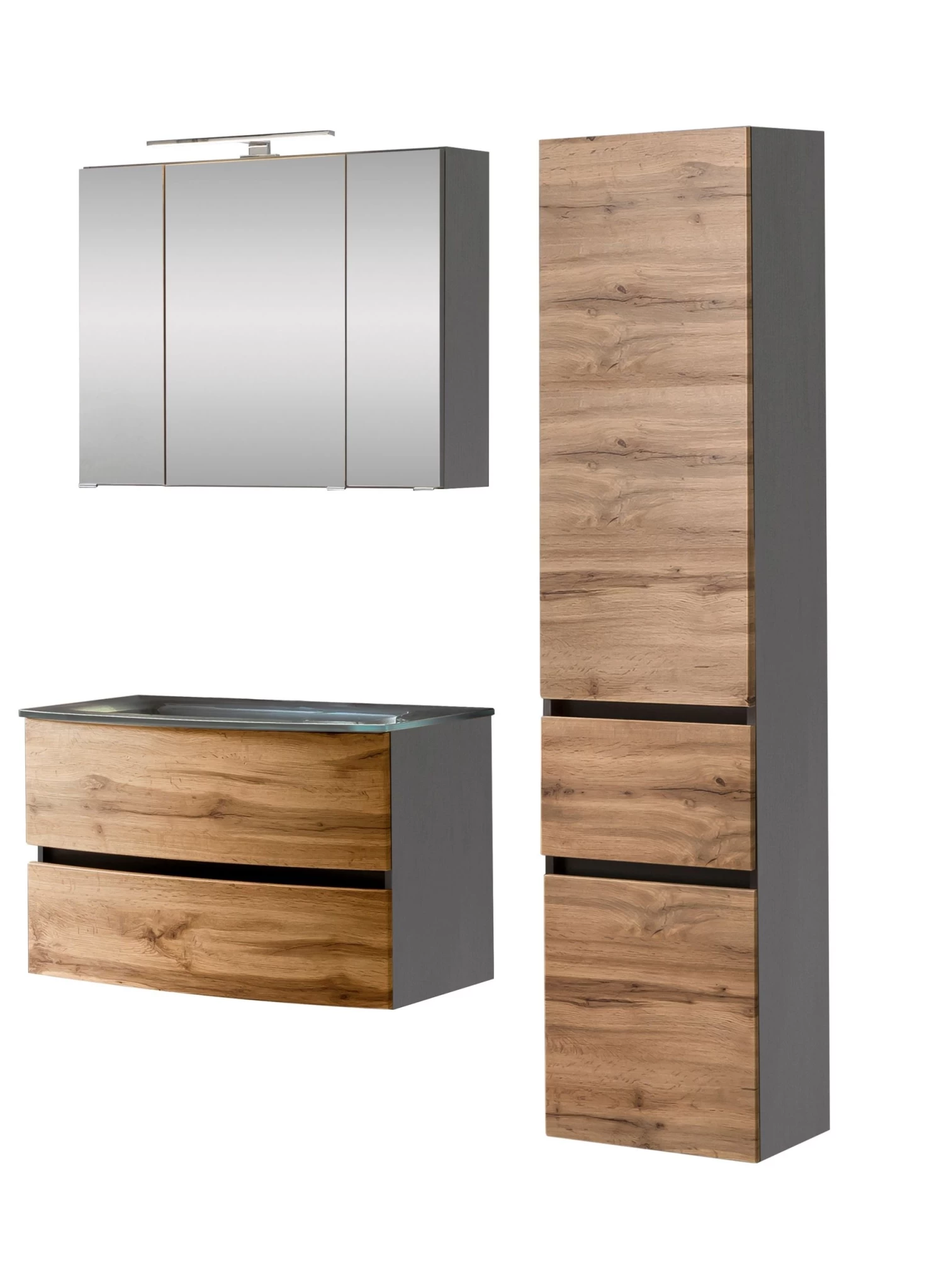 Badkamercombinatie Kornel 5 3-delig Met Grijze Wastafel - Grafietgrijs/eik 17 Badkamercombinatie Kornel 5 3-delig Met Grijze Wastafel - Grafietgrijs/eik - Afbeelding 15