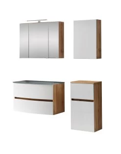 Badkamercombinatie Kornel 8 4-delig Met Grijze Wastafel - Eik/matwit -Songmics Winkel 1023.3181 1 7d24