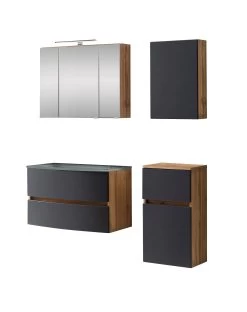 Badkamercombinatie Kornel 8 4-delig Met Grijze Wastafel - Eik/matgrijs -Songmics Winkel 1023.3182 1 efe7