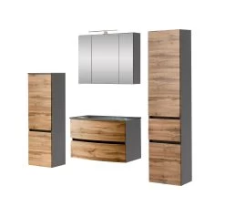 Badkamercombinatie Kornel 10 4-delig Met Grijze Wastafel - Grafietgrijs/eik -Songmics Winkel 1024.3183 1 684b