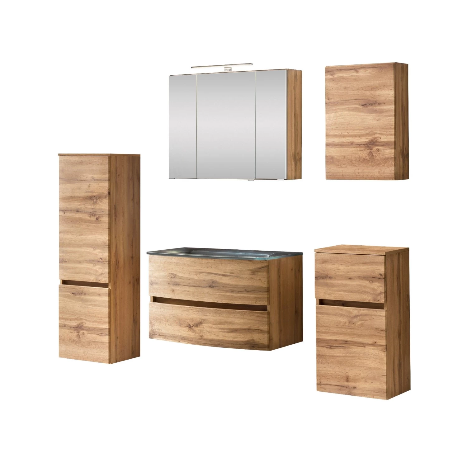 Badkamercombinatie Kornel 12 5-delig Met Grijze Wastafel - Eik 3 Badkamercombinatie Kornel 12 5-delig Met Grijze Wastafel - Eik