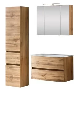 Badkamercombinatie Kornel 5 3-delig Met Witte Wastafel - Eik -Songmics Winkel 1025.3166 1 f02a