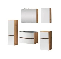 Badkamercombinatie Kornel 12 5-delig Met Grijze Wastafel - Eik/matwit -Songmics Winkel 1025.3181 1 c396