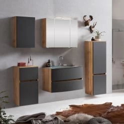 Badkamercombinatie Kornel 12 5-delig Met Grijze Wastafel - Eik/matgrijs