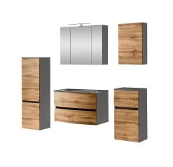 Badkamercombinatie Kornel 12 5-delig Met Grijze Wastafel - Grafietgrijs/eik -Songmics Winkel 1025.3183 1 1325