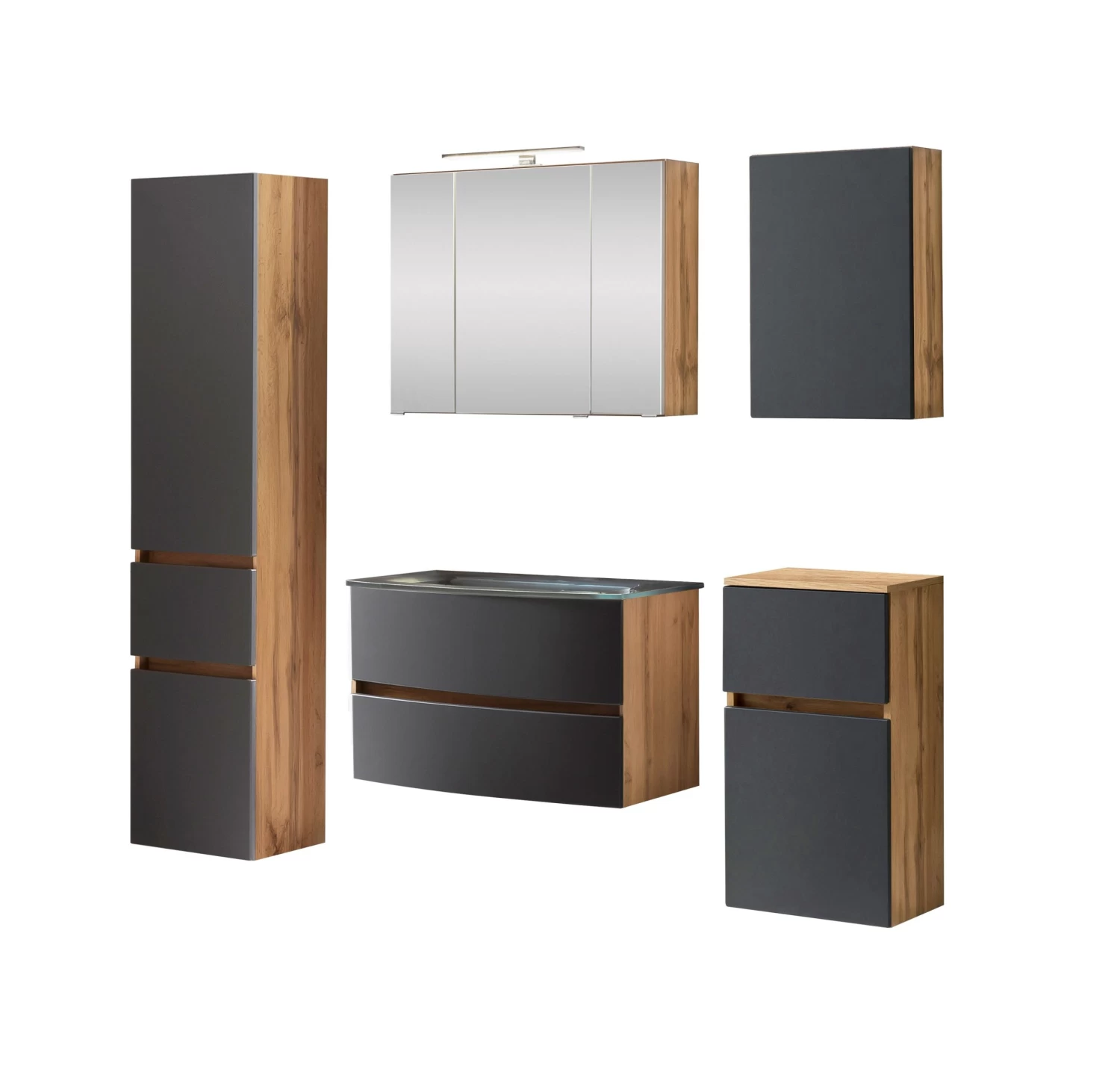 Badkamercombinatie Kornel 14 5-delig Met Grijze Wastafel - Eik/matgrijs 17 Badkamercombinatie Kornel 14 5-delig Met Grijze Wastafel - Eik/matgrijs - Afbeelding 15