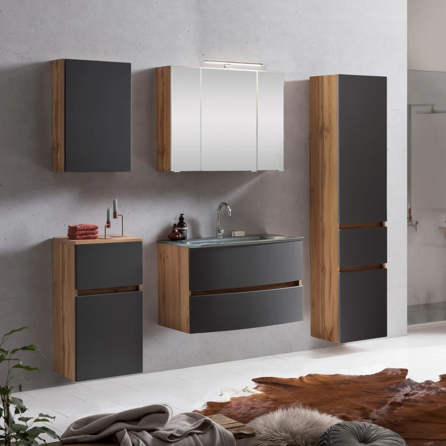 Badkamercombinatie Kornel 14 5-delig Met Grijze Wastafel - Eik/matgrijs 3 Badkamercombinatie Kornel 14 5-delig Met Grijze Wastafel - Eik/matgrijs