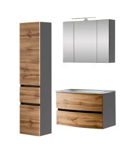 Badkamercombinatie Kornel 5 3-delig Met Witte Wastafel - Grafietgrijs/eik -Songmics Winkel 1026.3183 1 b335