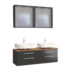 Dubbele Wastafelonderkast Met Spiegel Dasa 120cm 4 Lades - Grafiet/mat Grijs