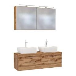 Dubbel Wastafelmeubel Met Spiegelkast Dasa 120cm 4 Lades - Wotan Eik