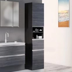 Kolomkast Lotuk Hoog Met 2 Deuren & 1 Lade - Grijze Eik