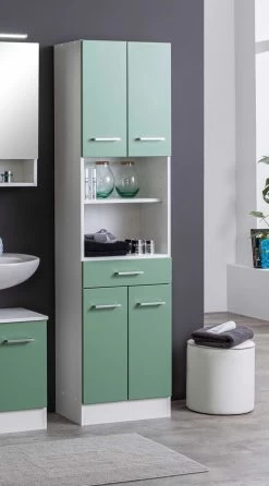 Kolomkast Ricca 50cm 4 Deuren & 1 Lade - Wit/groen -Songmics Winkel 132.2032 4 95ec