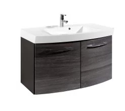 Wastafelmeubel Florent Gebogen 100cm 2 Deuren - Grafiet/grijze Eik -Songmics Winkel 138.1.3100 58ee